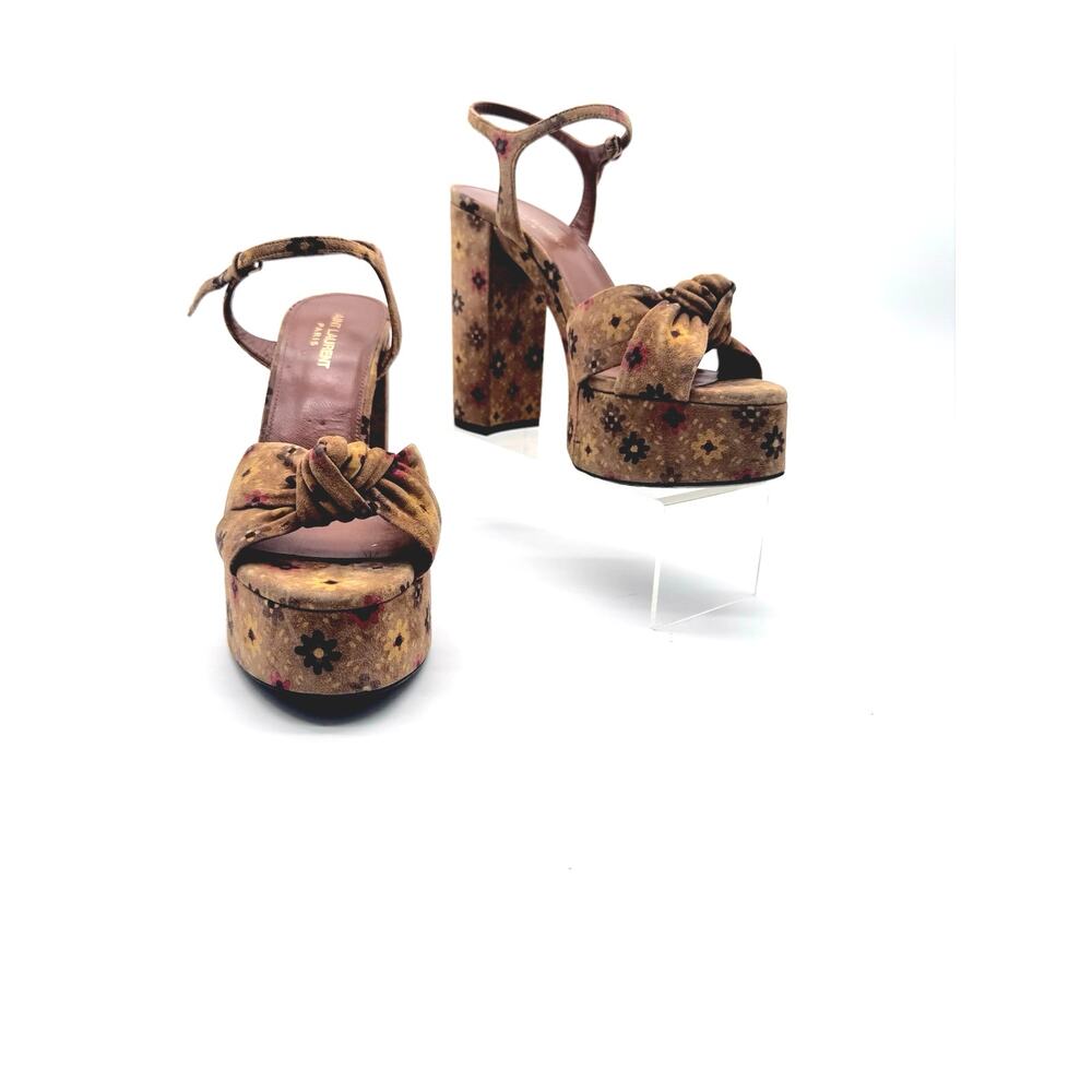 Saint Laurent Bianca Floral Suede Platform Sandals Knotted Heel EU 39.5 - Picture 11 of 11
